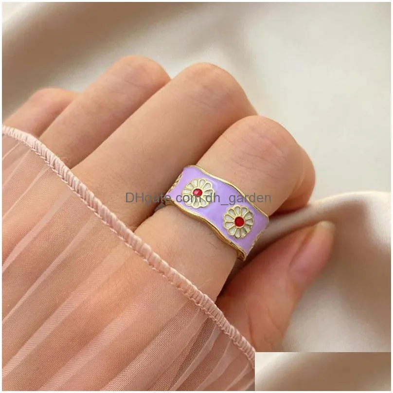 cluster rings fashion korean style flower wreath for women punk trendy vintage plum blossom ring small enamel couple