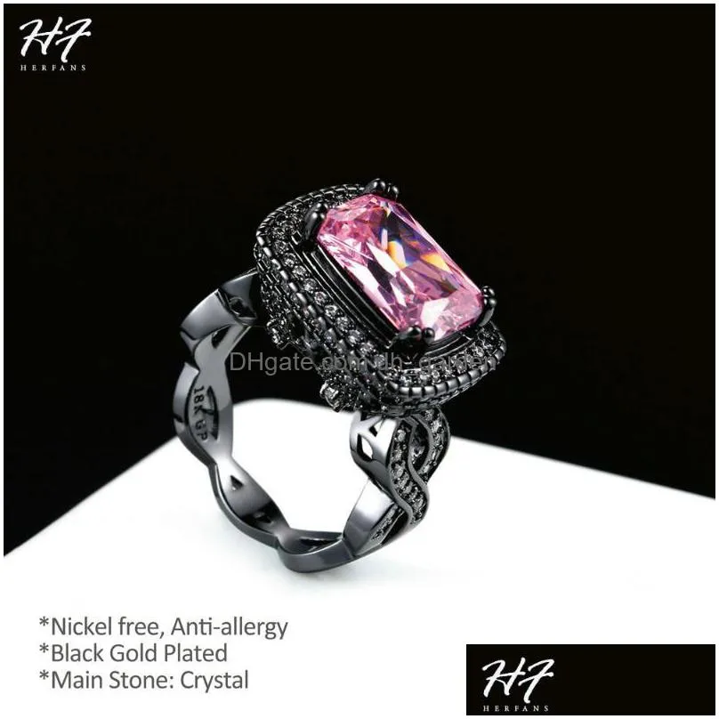 cluster rings luxury fashion square pink cubic zirconia black gold color ring cocktail for women full size sale dd041