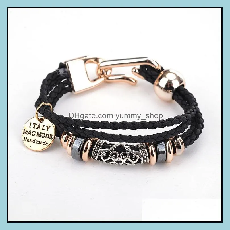 bracelet mens womens handmade accessories multilayer braided ropes wrap pu leather bracelet