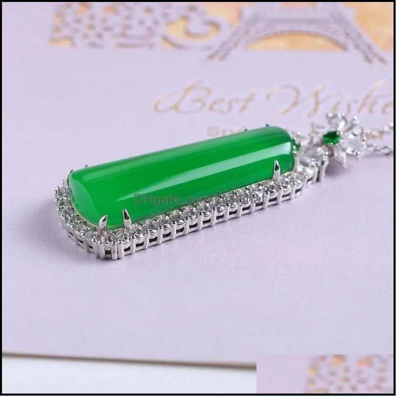 pendant necklaces 925chalcedony green chalcedony trapezoidal brand promotion fortune lucky necklace ornament orpendant