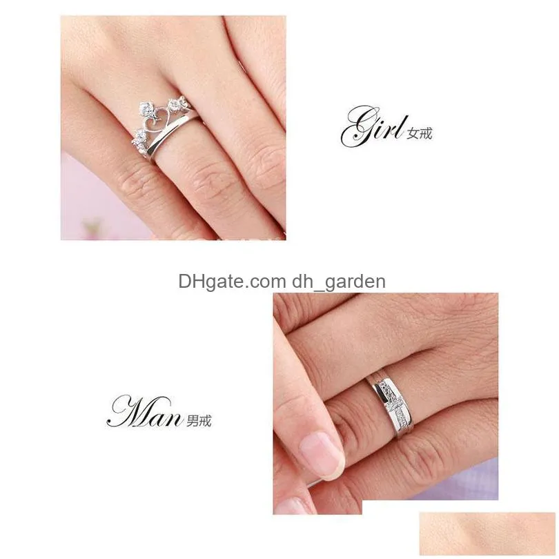 cluster rings cute crown heart zircon adjustable ring hollow endless love lovers couples for women men engagement wedding jewelry