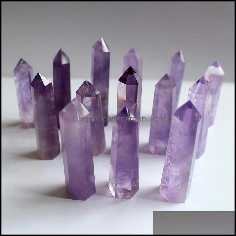 710cm natual amethyst quartz pillar purple crystal point arts ornament mineral reiki healing obelisk wand sixsided energy stone