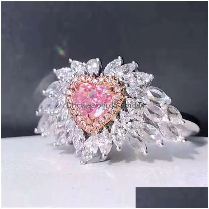 cluster rings mfy milan girl microstudded zircon love heartshaped pink diamond ring simple fashion temperament wedding party jewelry