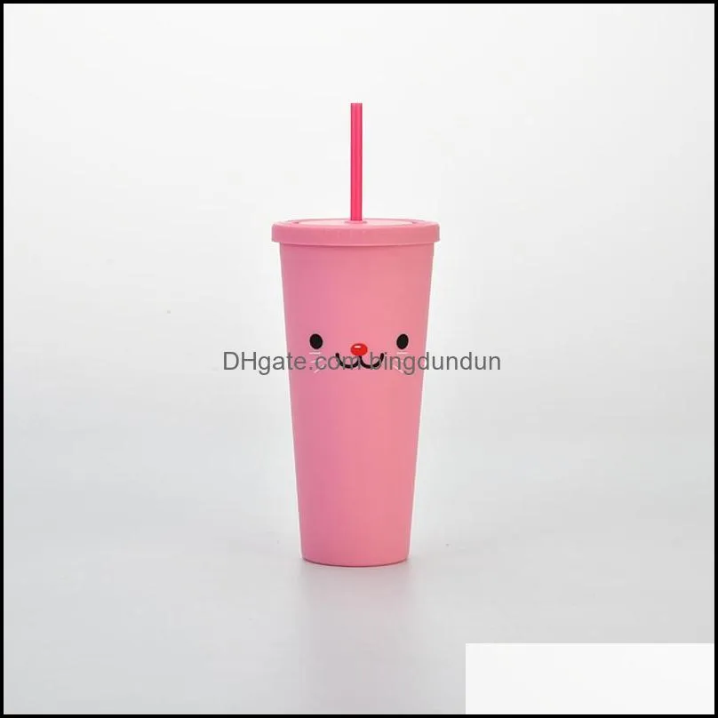 24oz plastic straw cup cartoon printed double wall plastic tumbler coffee cup with lid high capacity straw cup