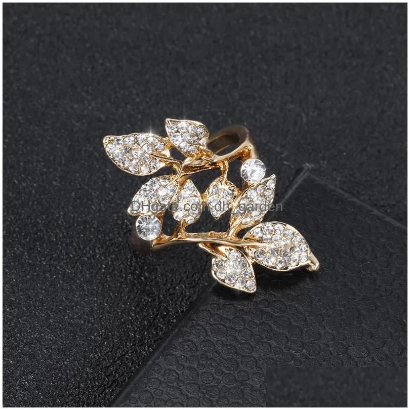 cluster rings alloy ring luxury gold leaf cubic zirconia personality exaggerated woman big latest fashion jewelry wedding gift
