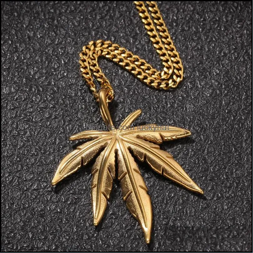 pendant necklaces hiphop stainless steel leaf maple vacuum plating color preserving mens necklacependant necklacespendant