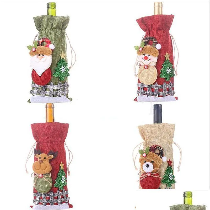 christmas wine bottle cover merry decor holiday santa claus champagne bottle cover decorations for home