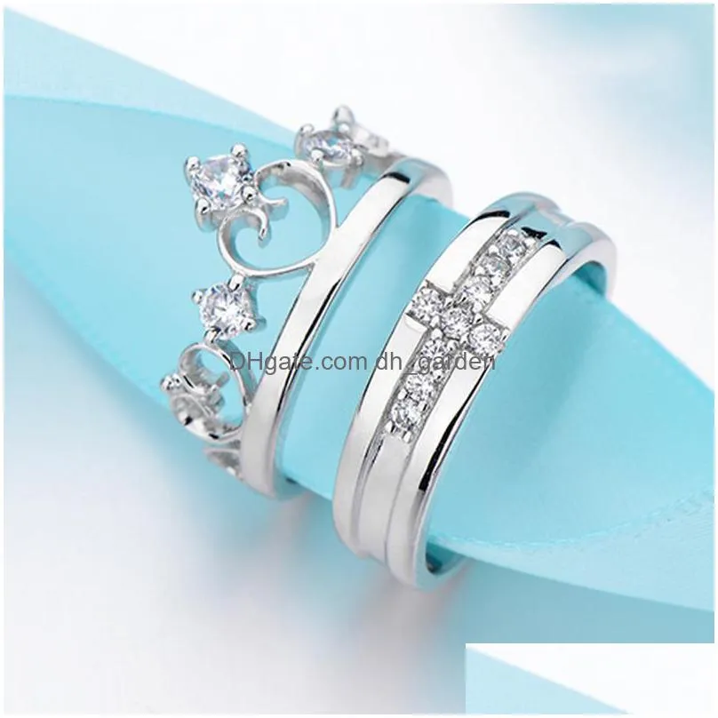 cluster rings cute crown heart zircon adjustable ring hollow endless love lovers couples for women men engagement wedding jewelry