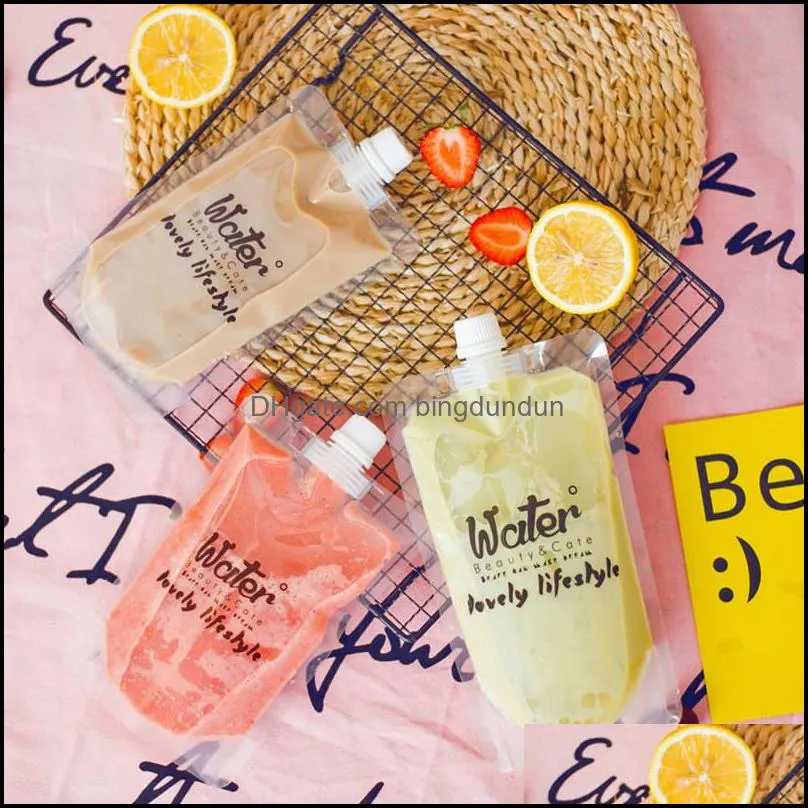 disposable beverage bag juice letters printed juice fruit milk tea bag with nozzle 300ml/400ml/500ml juice milk tea bags