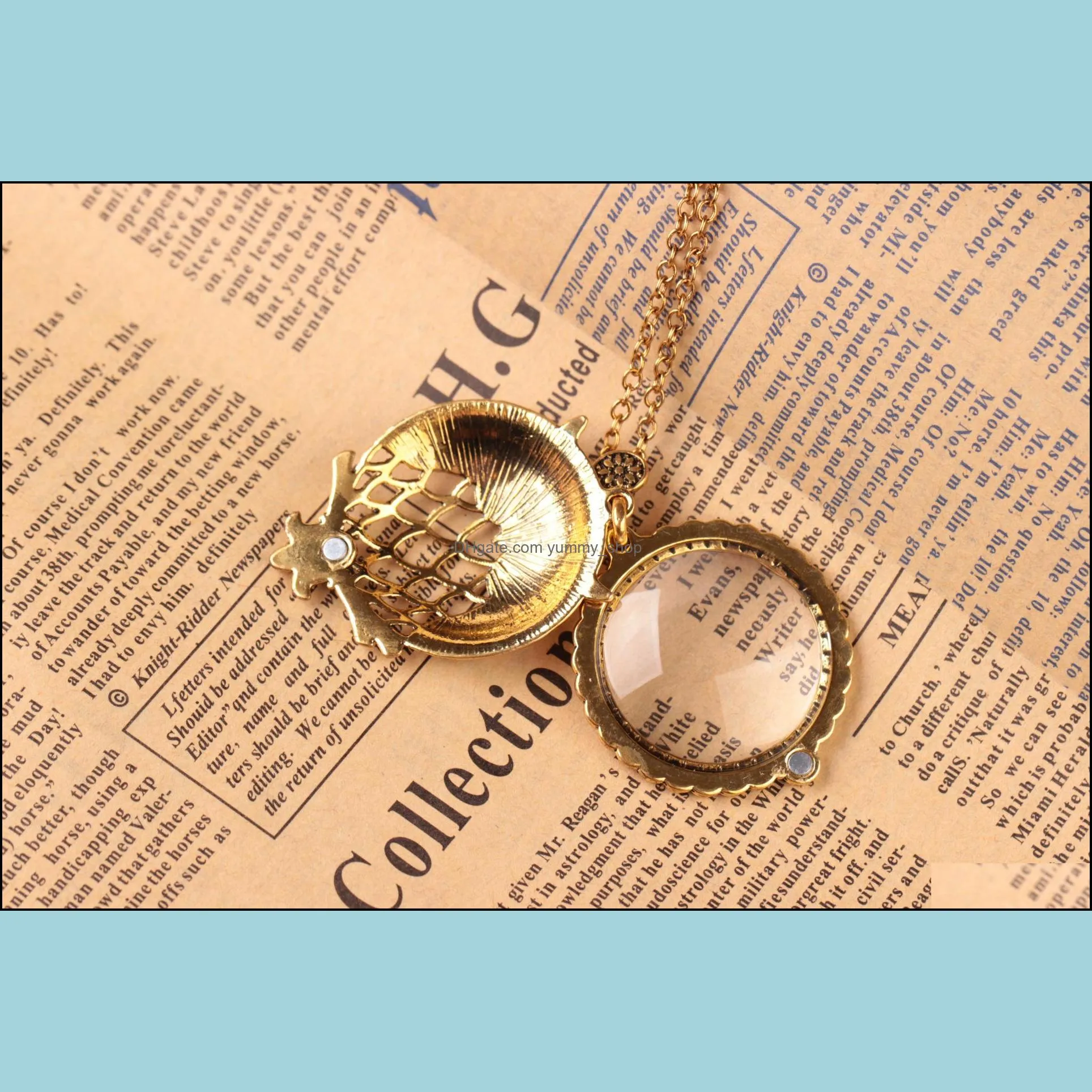 locket necklace vintage retro antique owl beautifully jewelry collar collier magnifying glass cabochon necklaces