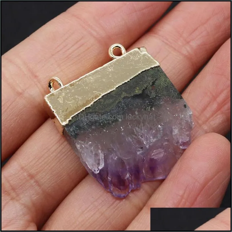 pendant necklaces natural stone fashion irregular shape double hole amethyst gold hanging reiki jewelry earrings necklace