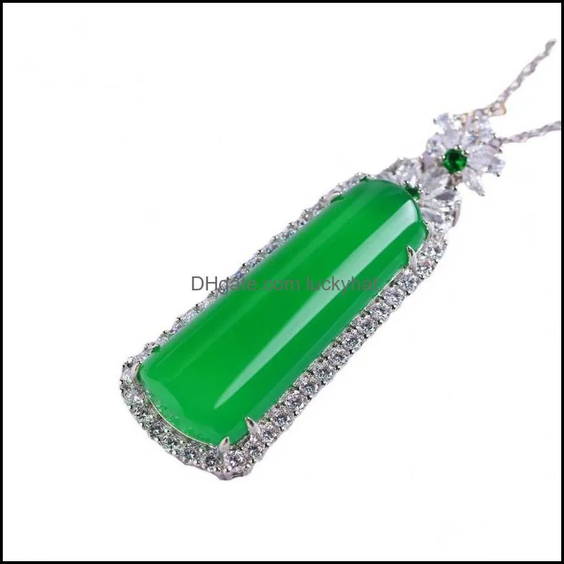 pendant necklaces 925chalcedony green chalcedony trapezoidal brand promotion fortune lucky necklace ornament orpendant