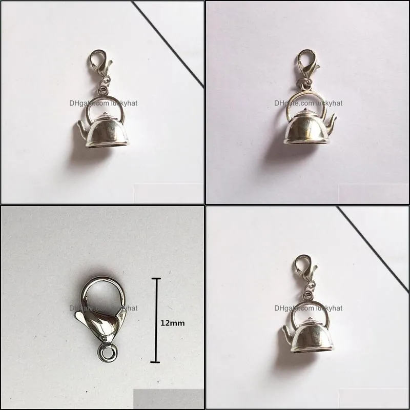 charms antique silver color zipper pull teapot clip tableware charm bracelet on pendantcharms