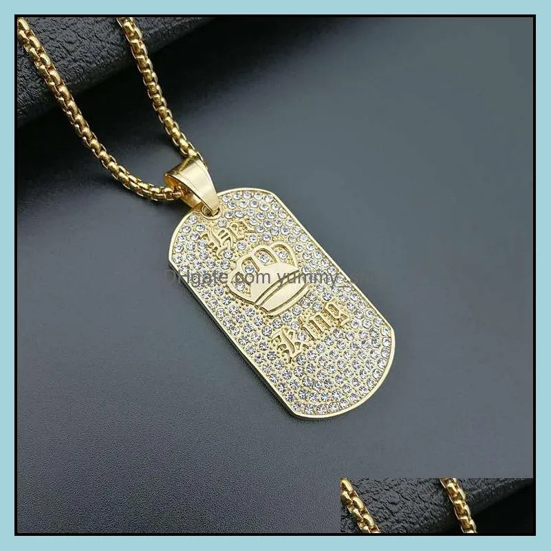 hip hop jewelry titanium steel casting gold plated full diamond king champion pendant necklace