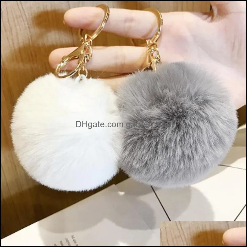 8cm fluffy faux rabbit fur ball keychains car handbag girls school bag key ring cute pompom key chain jewelry accessories