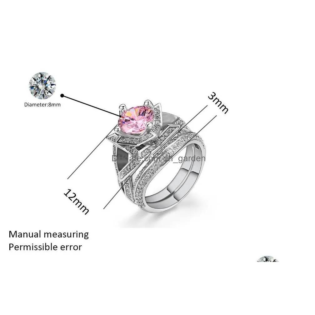 cluster rings romantic flower ring sets for women/girls fashion silver color pink cubic zirconia special jewelry gift anel dwr698