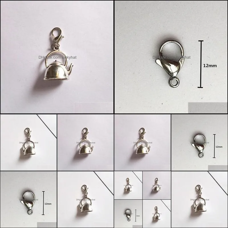 charms antique silver color zipper pull teapot clip tableware charm bracelet on pendantcharms