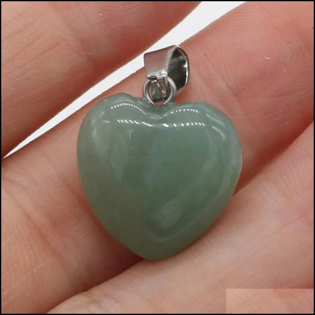 2pcs natural stone 16x16mm agates heart shape clear quartz pendant for necklace earring jewelry making women gift yummyshop