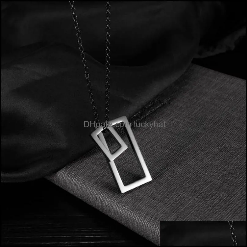 pendant necklaces stainless steel black double rectangle men punk rock necklace jewelry gift for him with chainpendant