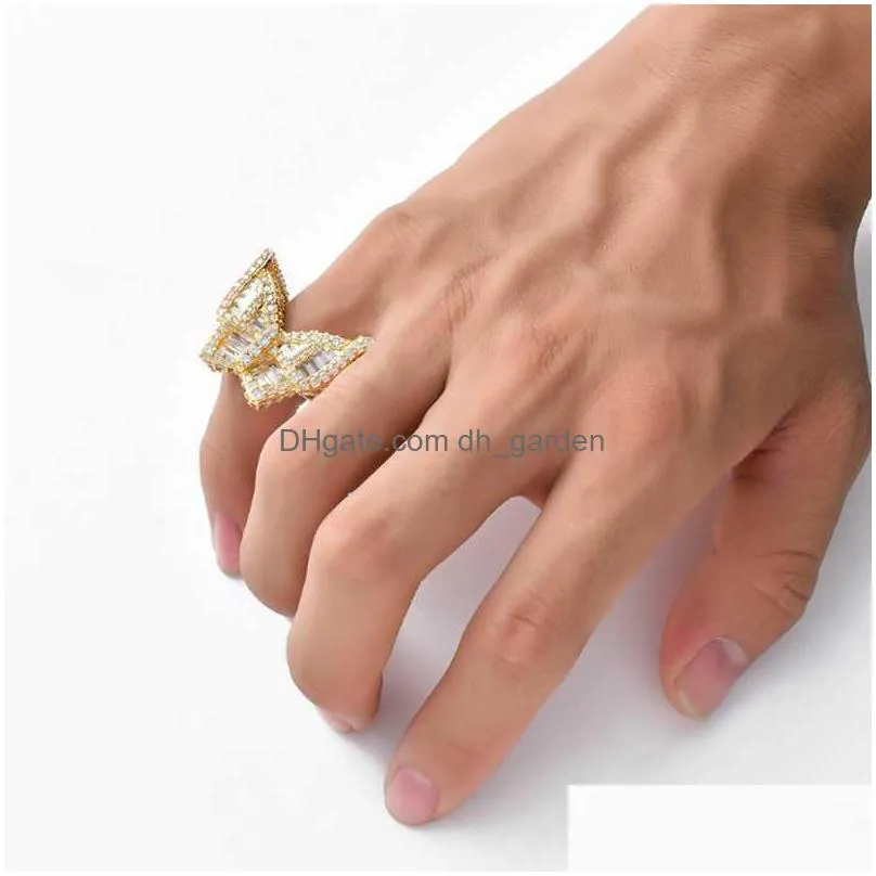 cluster rings luxury jewelry 7 8 9 10 11 inch hip hop butterfly cubic zirconia men women ring party gift