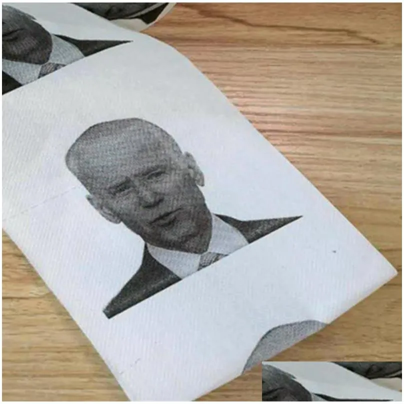 novelty joe biden toilet paper napkins roll funny humour gag gifts kitchen bathroom wood pulp tissue printed toilets papers napkin