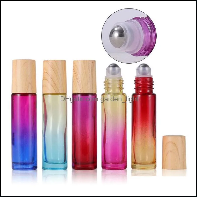 10ml thick glass roller bottles roll on bottle with wood grain plastic cap and stainless ball gradient color for essential oils