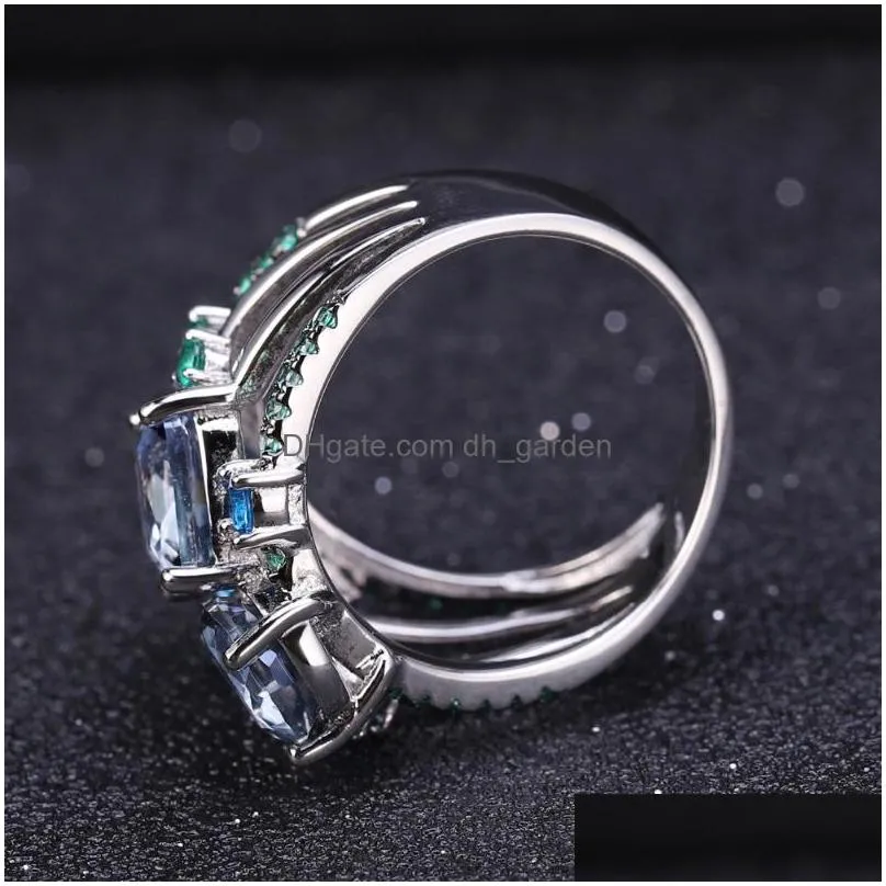 cluster rings gems ballet natural mystic quartz topaz gemstone ring 925 sterling silver statement for women wedding bijoux