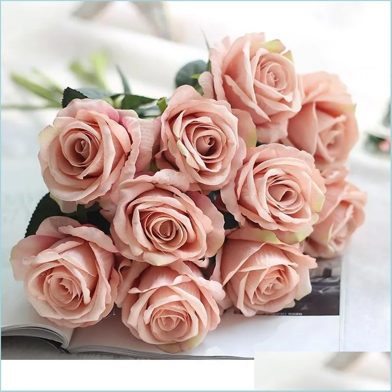 flannel rose flower table decoration real touch rose flower restaurant home office wedding bridal rose decoration flower