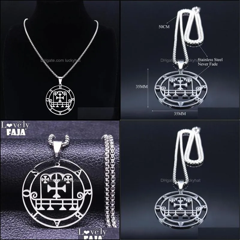 pendant necklaces sigil of barbatos satan stainless steel paimon sceal chain baphomet silver color hides shirt jewelry n7061s03pendant