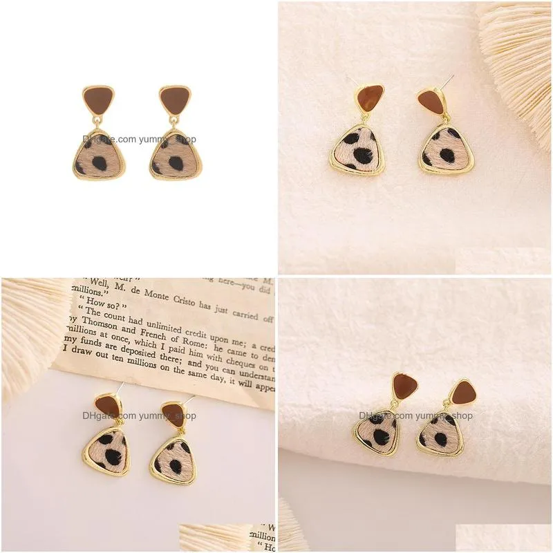 fashion jewelry s925 silver post earring for women triangle charm leopard design dangle stud earrings