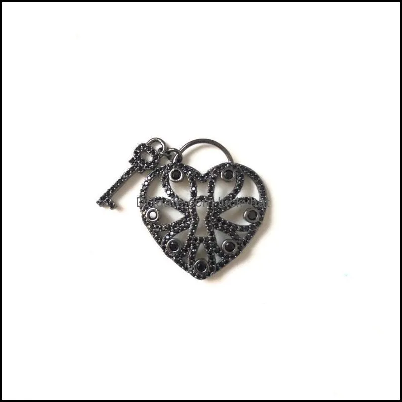 charms 5pcs heart key lock charm for women bracelet making cz necklace pendants keychain diy handmade craft jewelry accessory