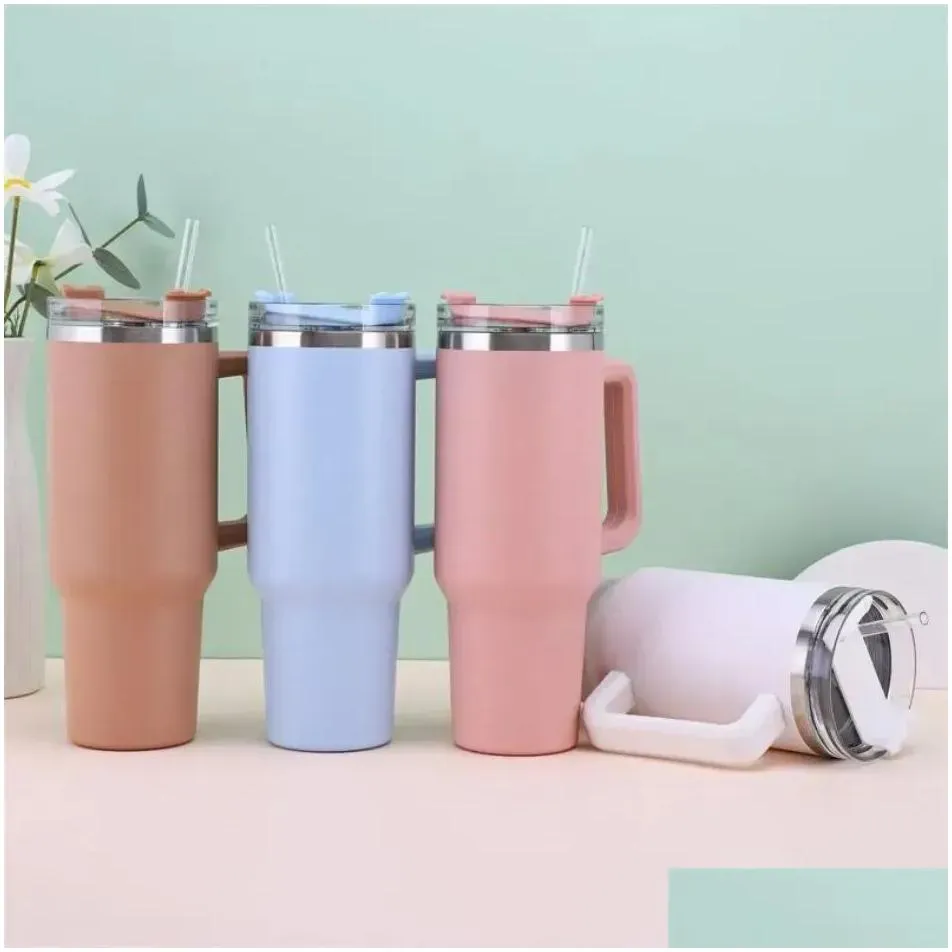40oz mug tumbler with handle bear cup insulated tumbler with lids straw stainless steel coffee tumbler termos car camp bottles