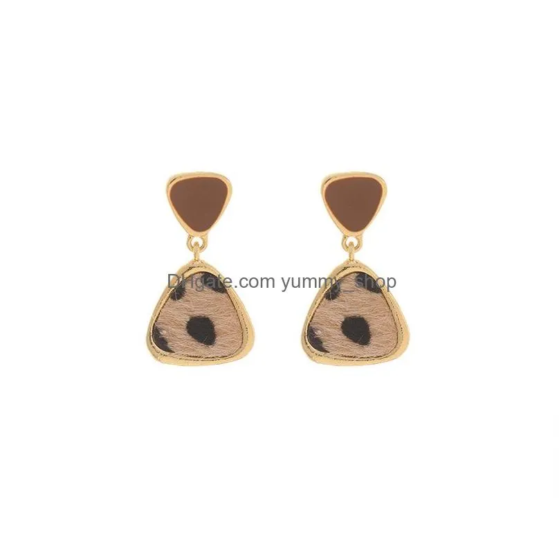 fashion jewelry s925 silver post earring for women triangle charm leopard design dangle stud earrings