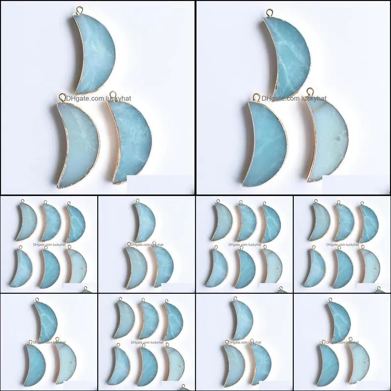 pendant necklaces wholesale 6pcs/lot fashion good quality natural amazonite stone moon shape gold side pendants for jewelry making