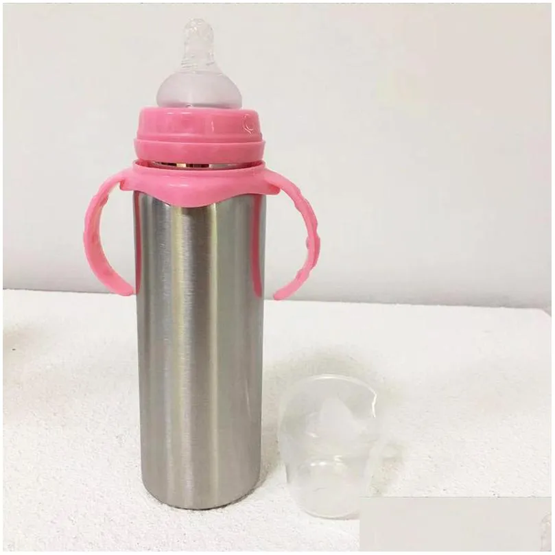 water bottles 8oz stainless steel sippy cup kids tumbler vacuum insulated cups baby milk bottle with handle gift for born