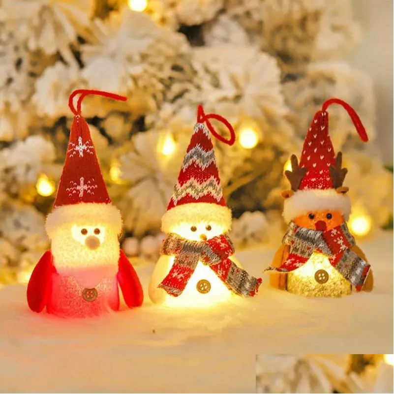 christmas decorations ornaments santa claus snowman elk with led light handmade xmas tree pendents table holiday decorchristmas