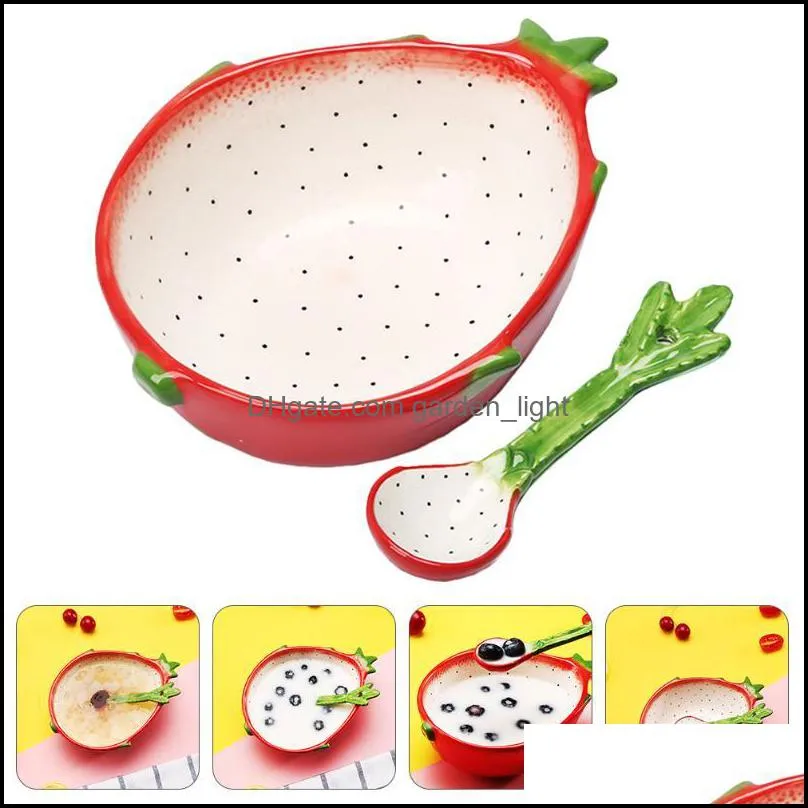 bowls lovely dragon fruit design ceramic bowl kids salad with spoon