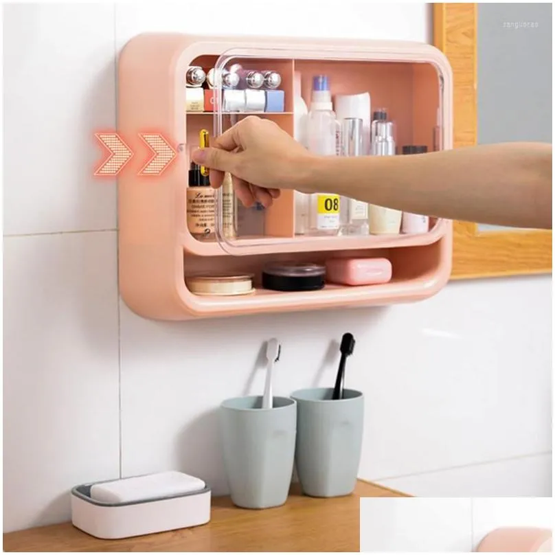 storage boxes wall mounted box waterproof bathrooom cosmetic dustproof organizer home punch 