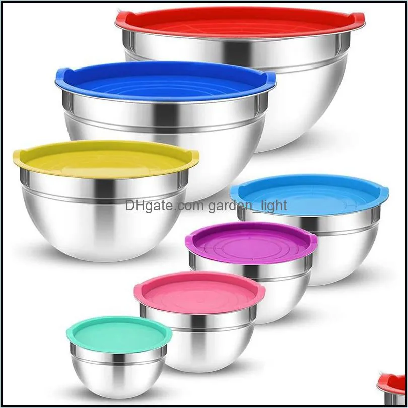 bowls mixing with lids set 7pcs stainless steel bowls metal nesting storage for kitchen prep baking