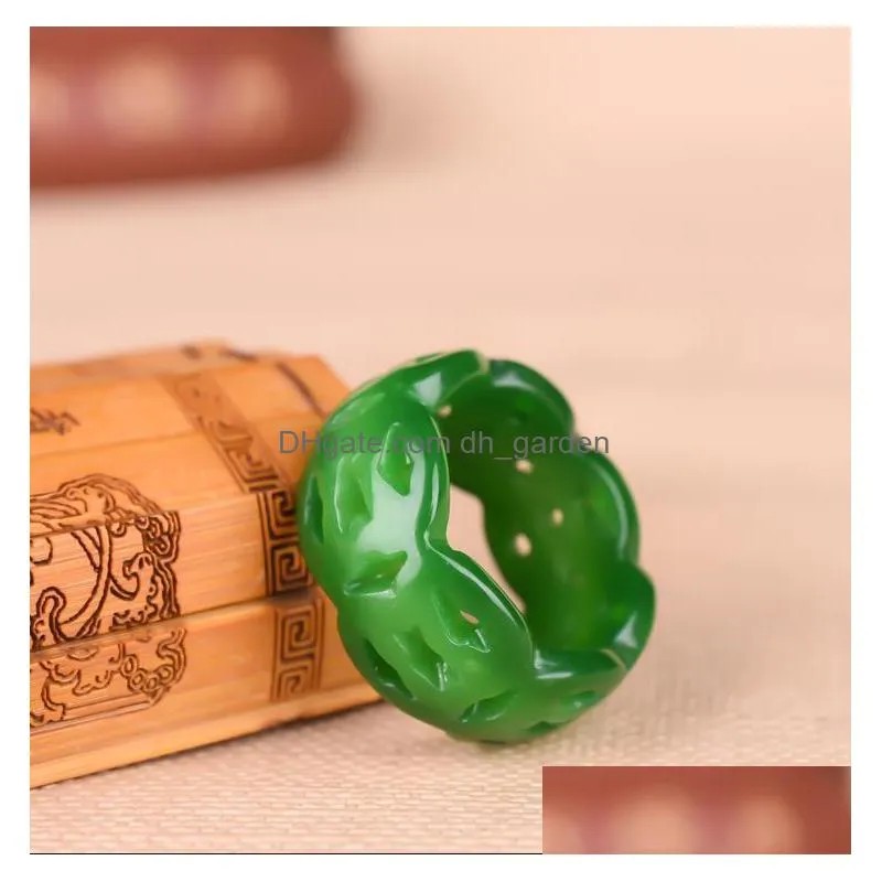 cluster rings green jade ring crafts jewelry chinese carved fashion natural amulet jadeite charm gifts