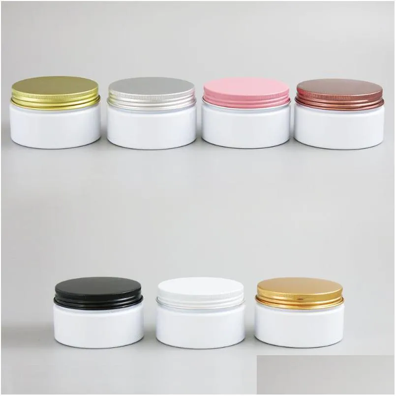 storage bottles jars 24pcs/lot 100g white cosmetic jar containers skincare cream 100ml for cosmetics packaging plastic with metal