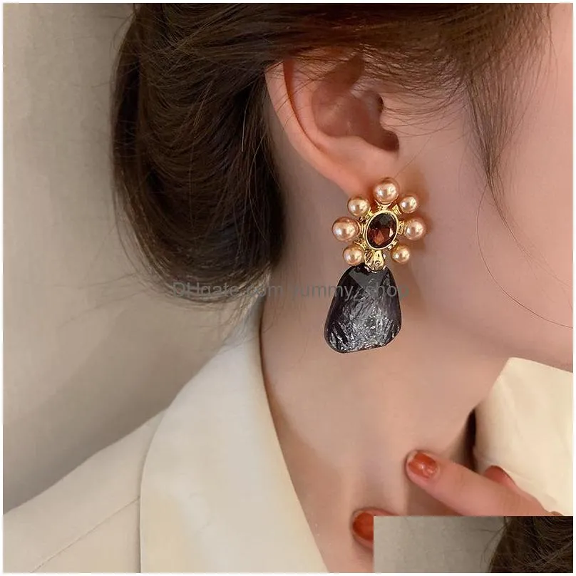 fashion jewelry s925 silver post dangle earrings faux pearl flower acrylic vintage stud earrings