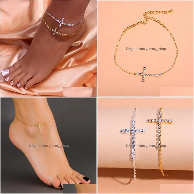 fashion jewelry simple rhinstone cross anklet chain anklets