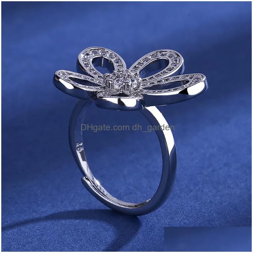 cluster rings 2021 five petal flower ring 925 silver women fashion small design sense diamond rich hand jewelry birthday gift