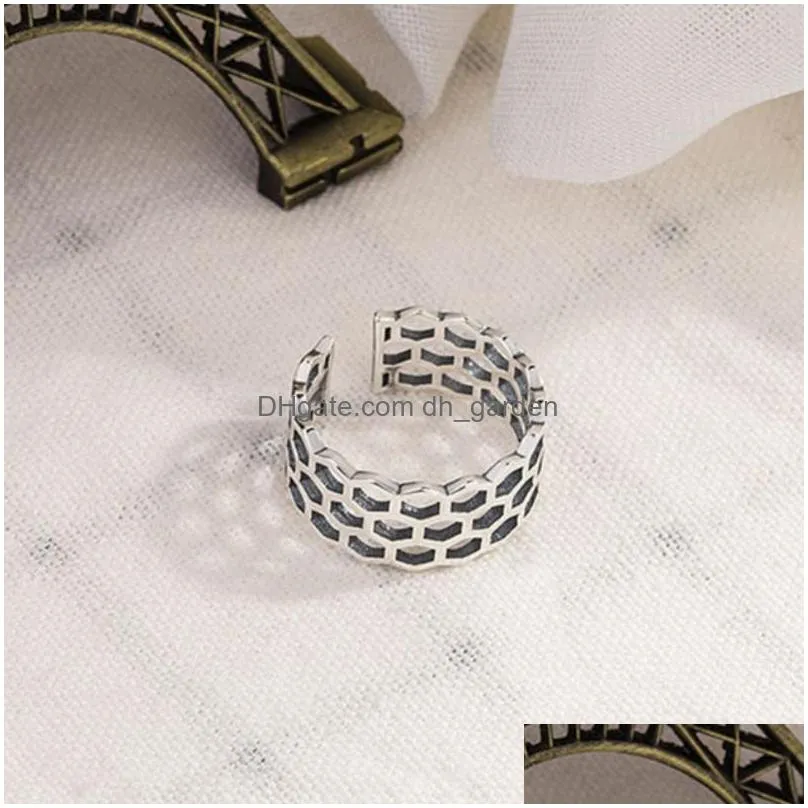 cluster rings retro geometric water cube fashion personality student opening ring vintage 925 sterling silver hornet nest for women