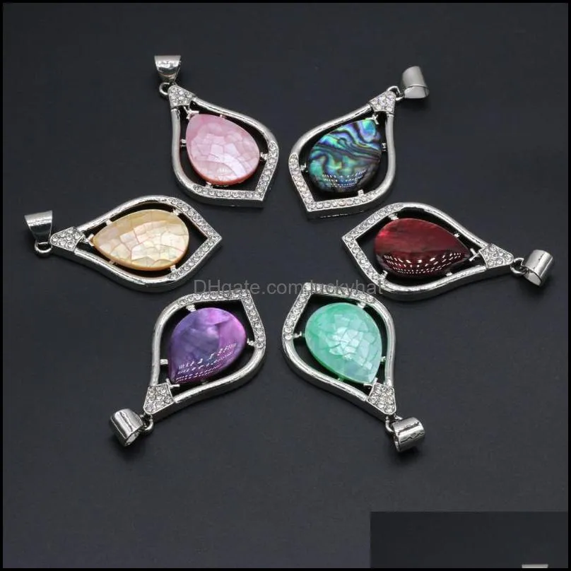 charms natural abalone shell pendant drop shape alloy crack beads shells pendants for women jewelry making diy necklacecharms