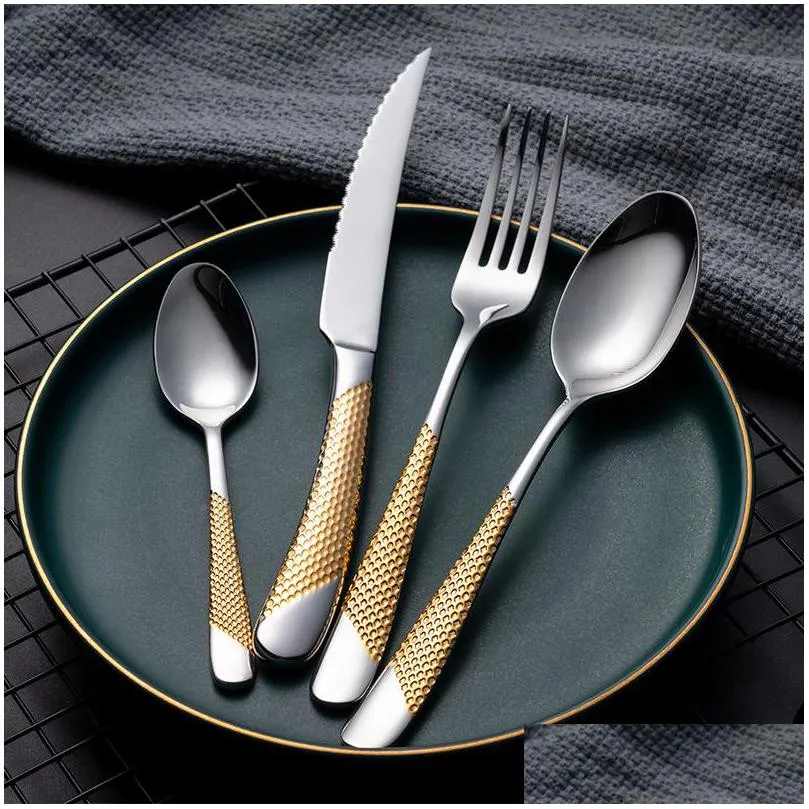 luxury cutlery set stainless steel silverware dinnerware set dinner knife fork spoon mirror polished dishwasher safe