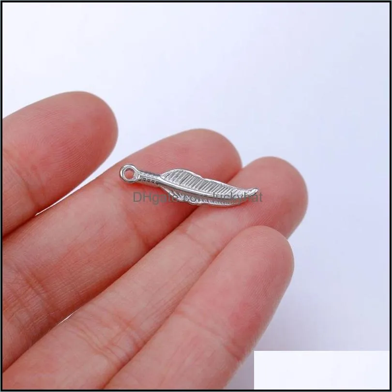 charms 2pcs stainless steel gold plated leaf feather necklace pendant for diy bracelet earrings jewelry making accessoriescharms