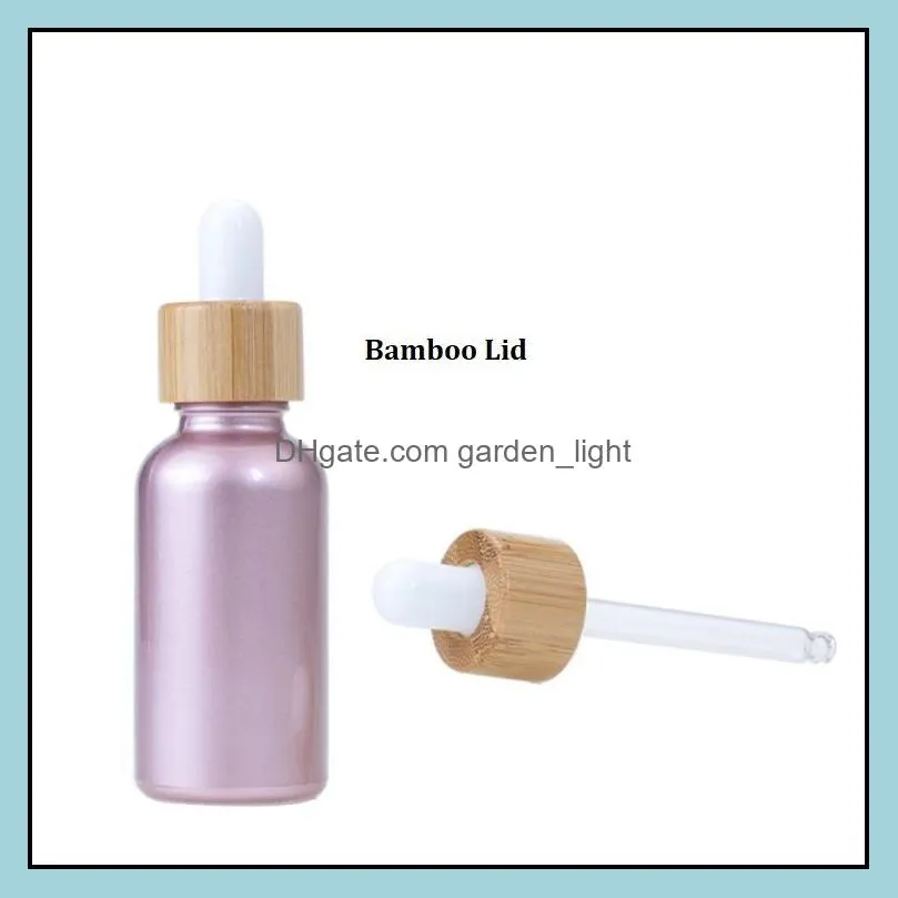 30ml 1 oz rose gold glass  oil perfume bottles travel size dropper bottle with bamboo lid/wood grain plastic cap