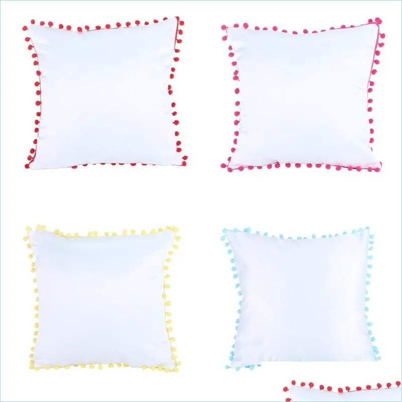 blank sublimation pillowcase colorful edge ball heat transfer printing cushion cover 40x40cm diy satin pillow covers